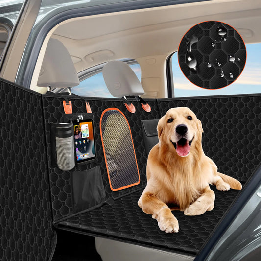 Senose Backseat Cover for Dogs in Car Dog Back Seat Extender for Car SUVs & Trucks Waterproof Full Protection Dog Hammock for Car Hard Bottom Car Seat Cover for Dogs with Door Protector