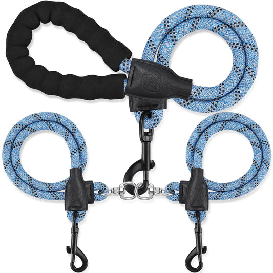 Double Dog Leash Dual Dog Leash 360° Swivel No Tangle Walking Training Two Dog Leash Comfortable Shock Absorbing Climbing Reflective Leash for Small Medium and Large Dogs - Blue Small/8-45 ibs