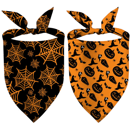 Halloween Dog Bandanas 2 Pack Pumpkin and Spider Web Bibs Triangle Reversible Orange Pumpkin Spider Webs Custom Dog Scarf for Boy and Girl Pet Scarf for Small and Medium Dogs (Halloween-01 Medium)