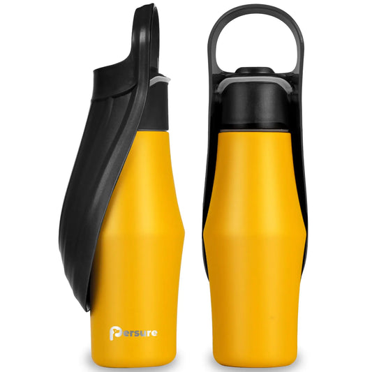 Persure 27 OZ Dog Water Bottle Portable Stainless Steel Convenient Pet Water Dispenser Leak Proof Puppy Travel Water Bowl for Dog Outdoor Walking Hiking Perfect Size for All Dog Breeds Yellow